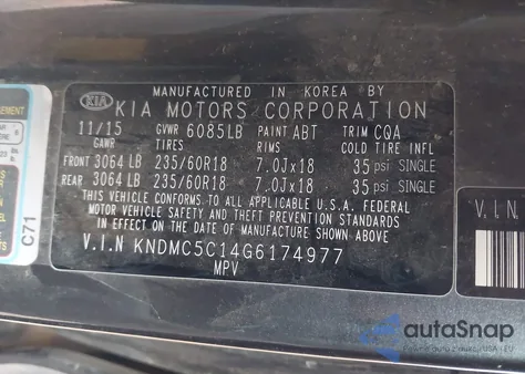 2016 Kia Sedona Ex from USA, damaged, VIN KNDMC5C14G6174977